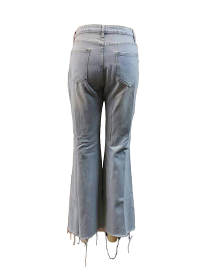 Distressed Wide-Leg Flared Denim Pants