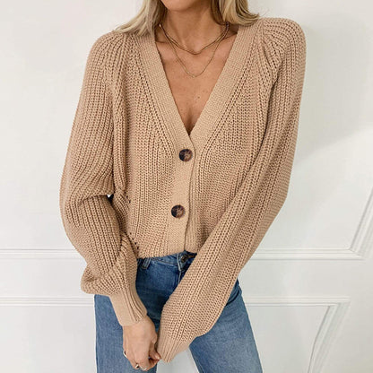 Solid Color Button-Down Knit Cardigan