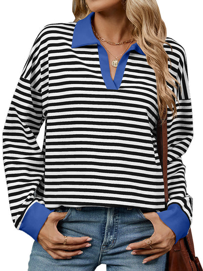 Striped Polo Neck Top