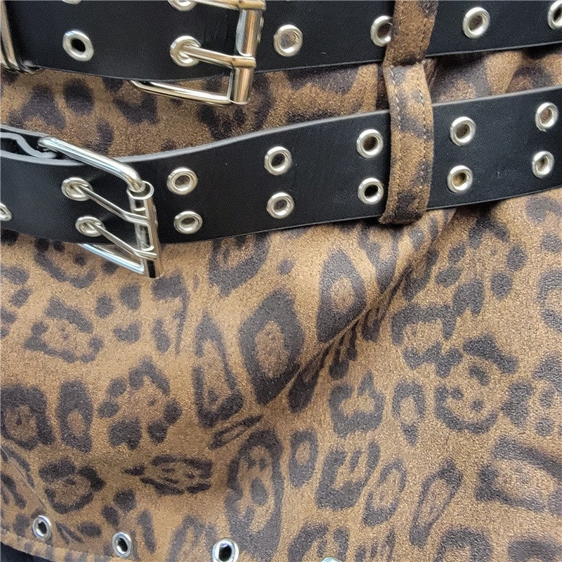 Leopard Print Belted Mini Skirt