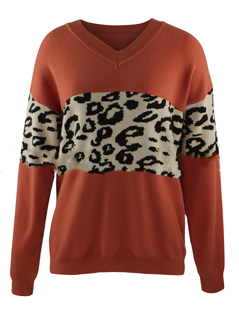 Leopard Accent V-Neck Sweater