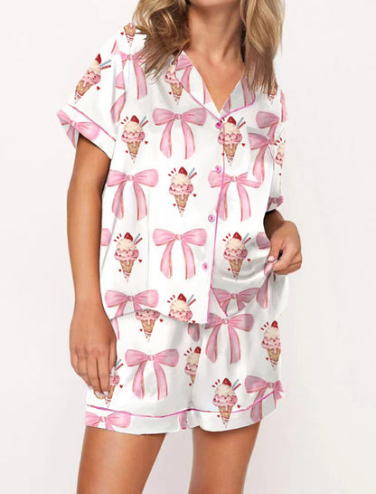 Ice Cream Bow Print Pajama Set