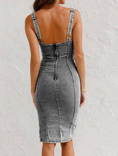 Denim Tank Split-Hem Midi Dress