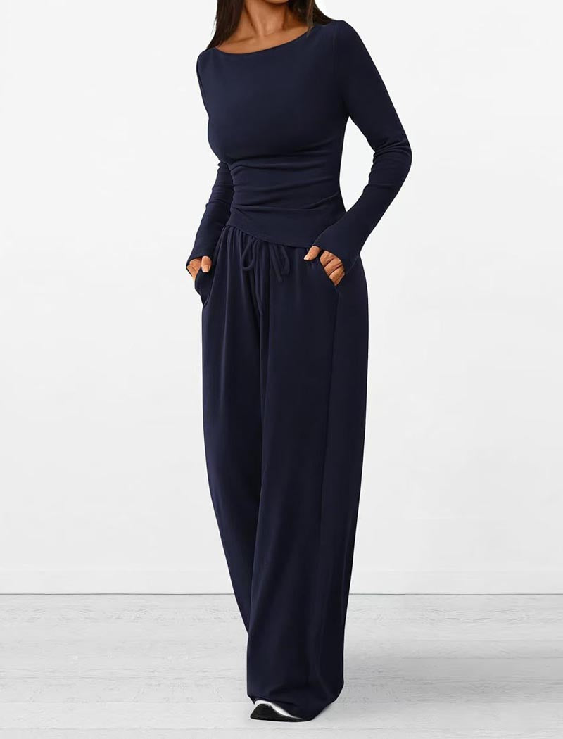 Wide-Leg Lounge Pants and Long Sleeve Top Set