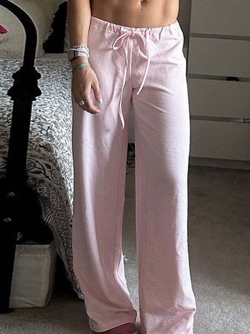 Drawstring Striped Wide-Leg Pants