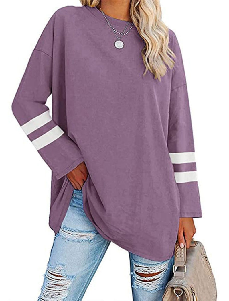 Colorblock Loose Drop-Shoulder Crew Neck Top