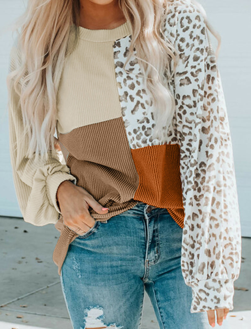 Color Block Leopard Patch Top