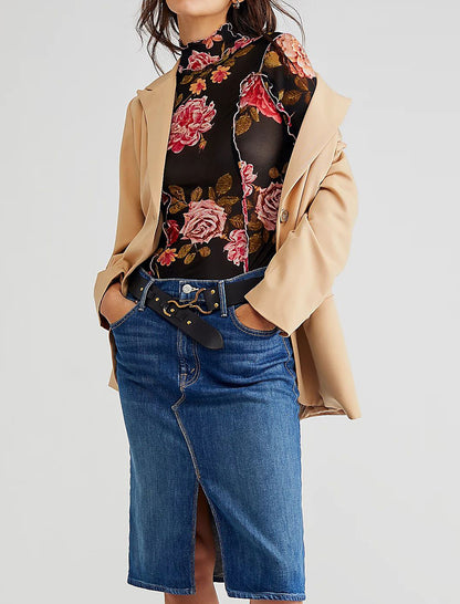 Floral Ruffle Trim Long-Sleeve Top