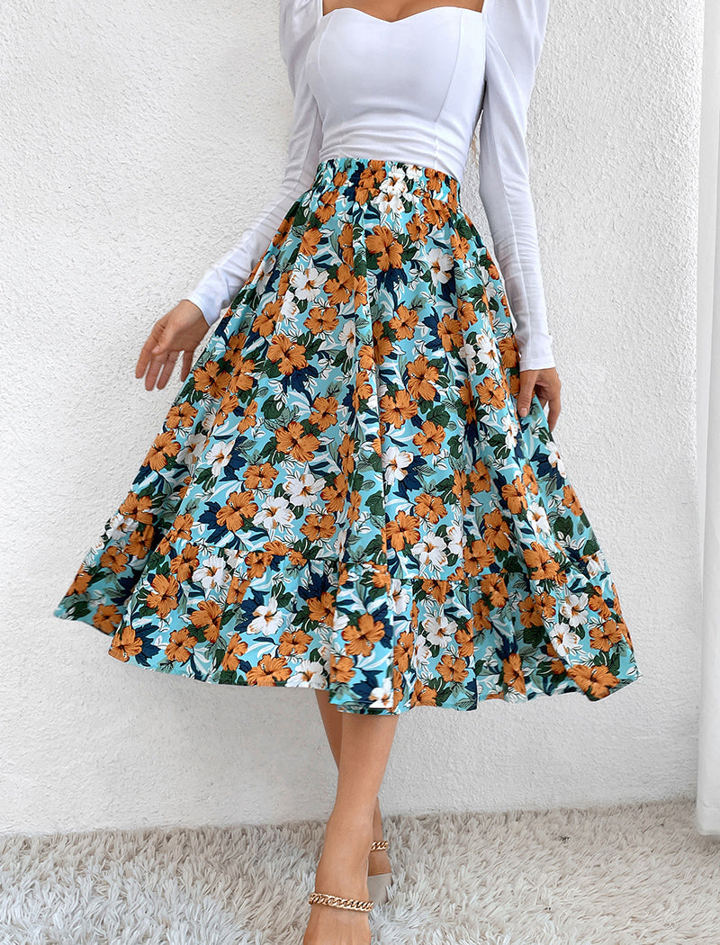 Flowy Leopard Print Midi Skirt