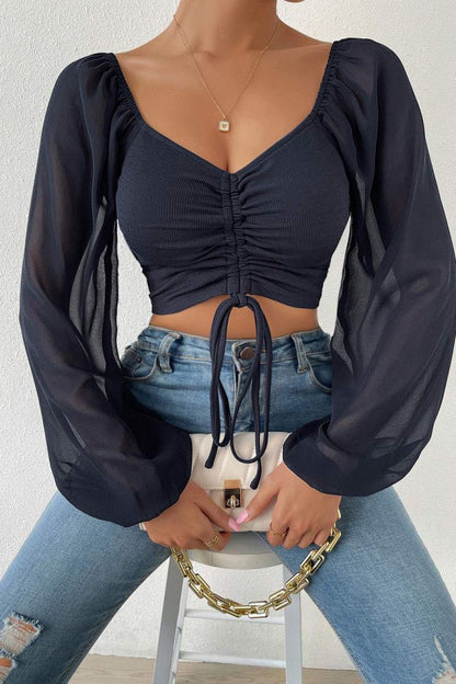 Ruched Long Sleeve Crop Top