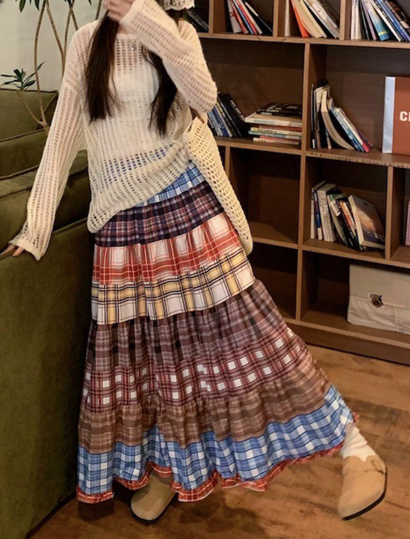 Bohemian Patchwork Tiered Maxi Skirt