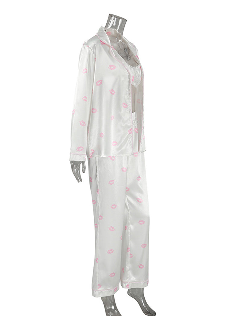 Satin Floral Pajama 3 Piece Set