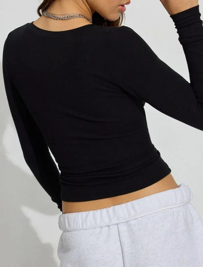 V-Neck Long Sleeve Crop Top