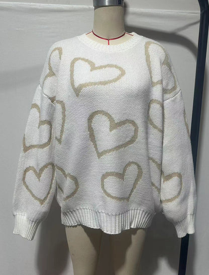 Heart Color-Block Crewneck Sweater