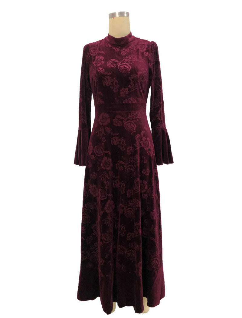 Velvet Maxi Dress with Floral Detailing