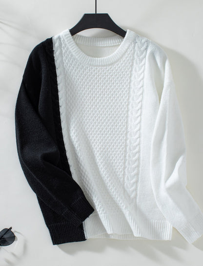 Crew Neck Cable Knit Long Sleeve Top