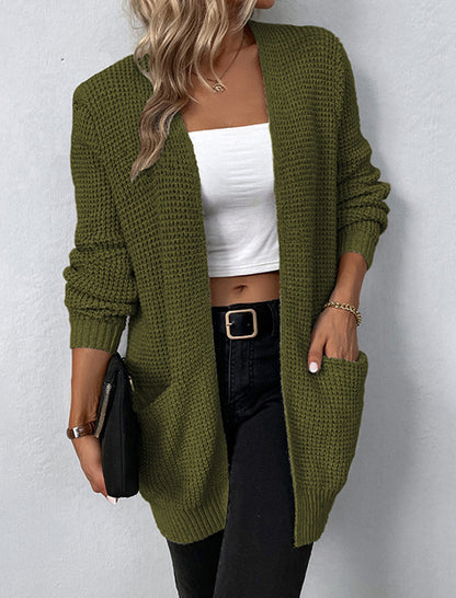 Waffle Knit Open-Front Cardigan