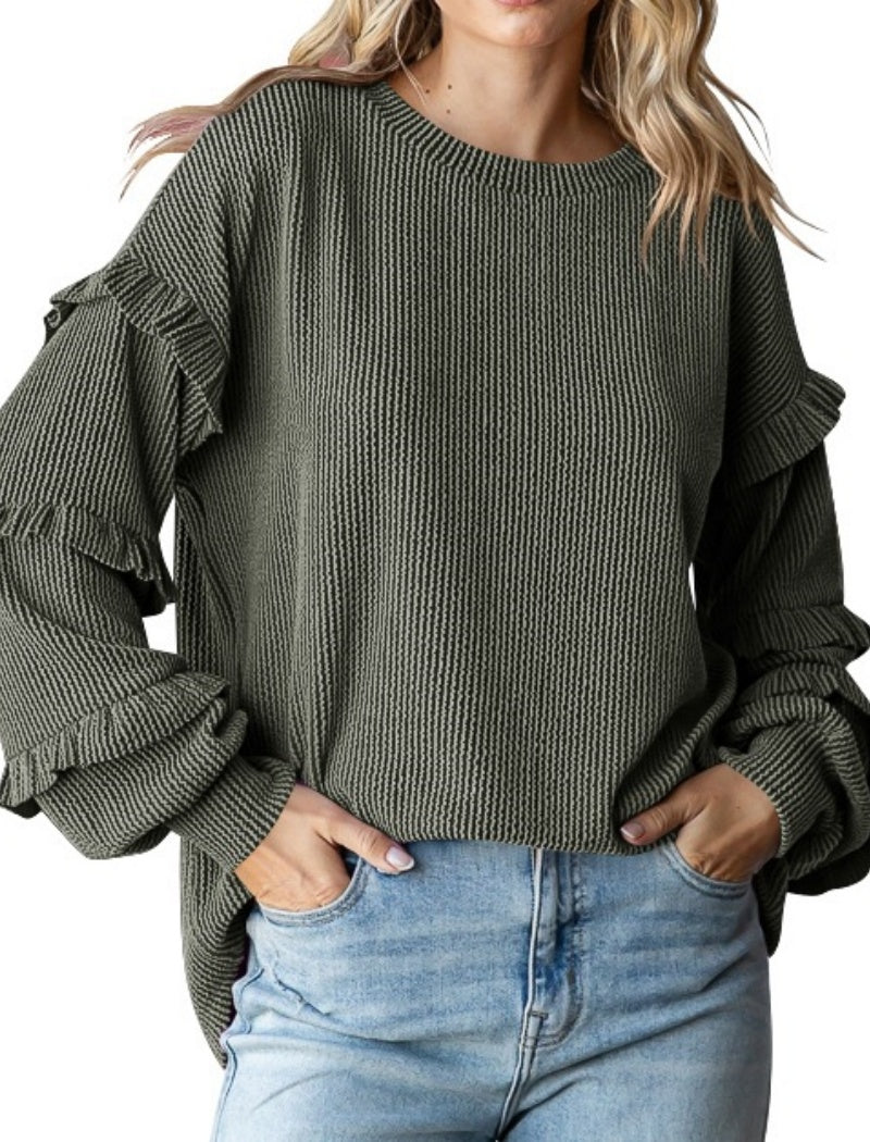 Ruffled Sleeve Knit Top