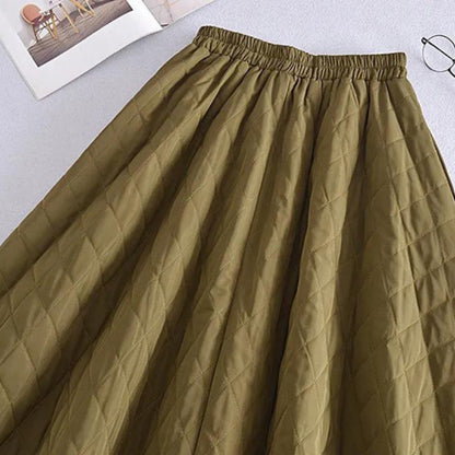 A-Line Elastic Waistband Midi Skirt