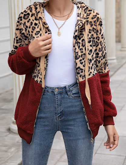 Leopard Print Sherpa Zip-Up Hoodie