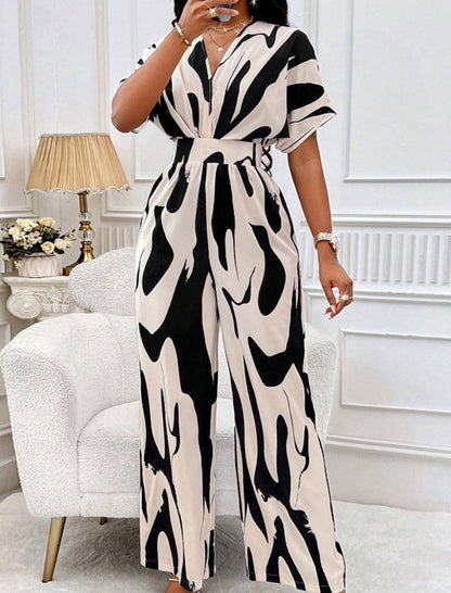 Abstract Print V-Neck Jumpsuit