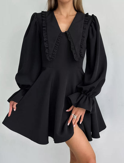 Lapel Bell Sleeve Long Sleeve Dress