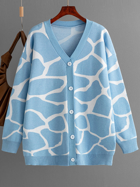 Giraffe Print Button-Up Cardigan