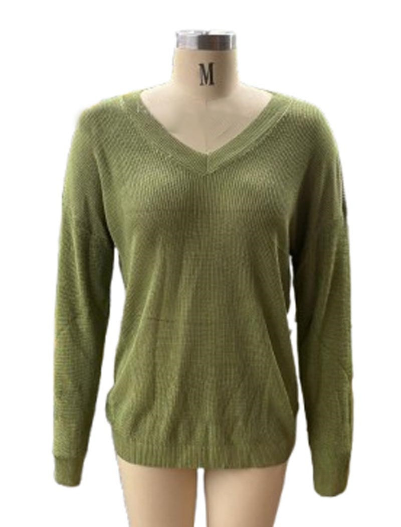 V Neck Metallic Knit Sweater