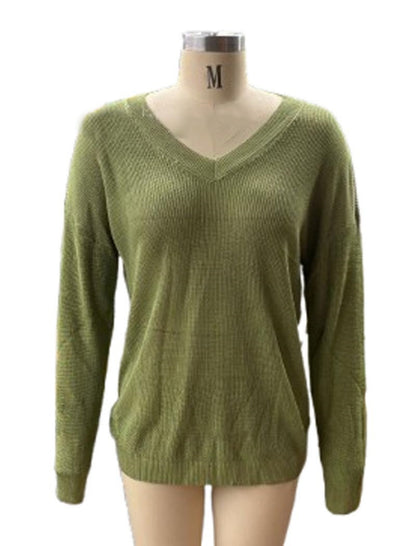 V Neck Metallic Knit Sweater