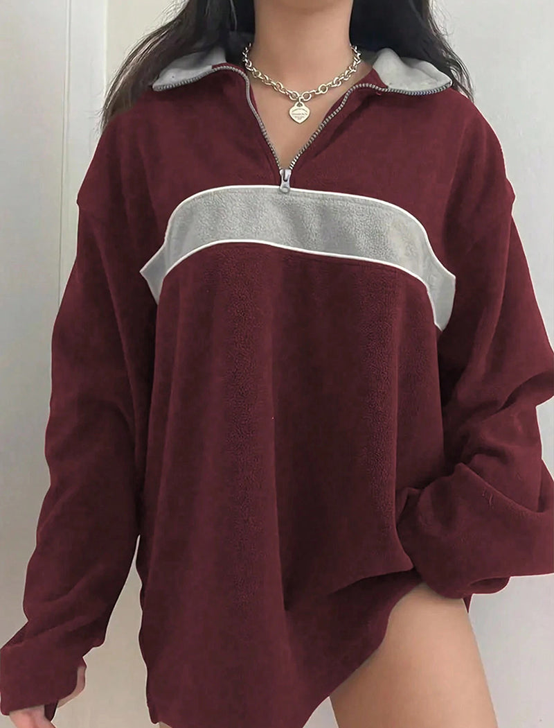 Quarter-Zip Pullover with Contrasting Stripe