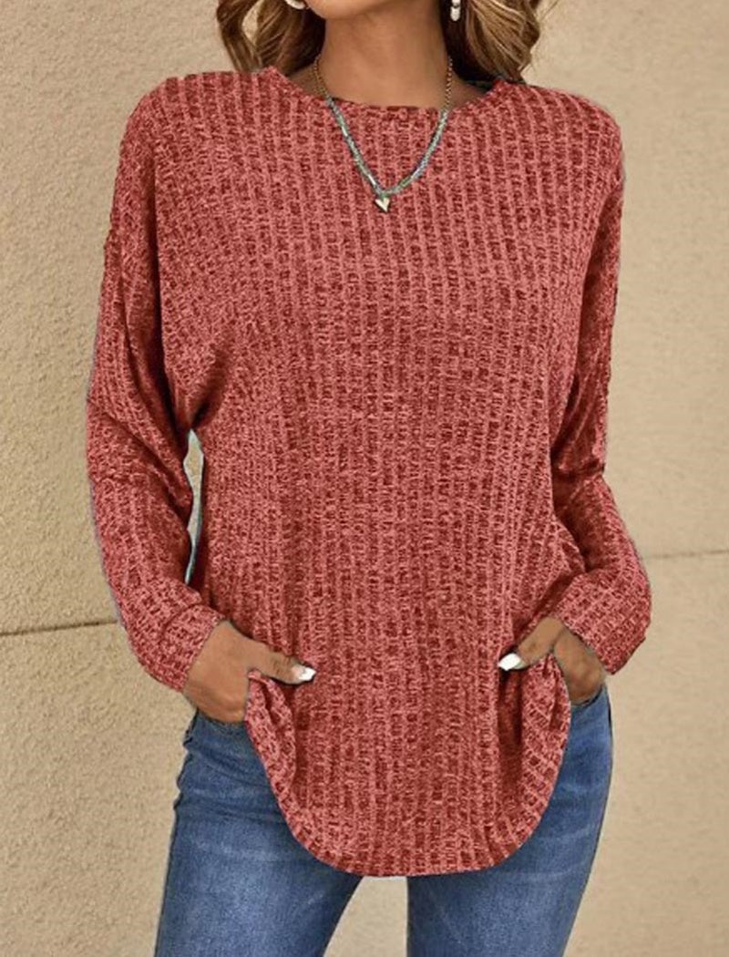 Ribbed Crewneck Long Sleeve Loose Tee