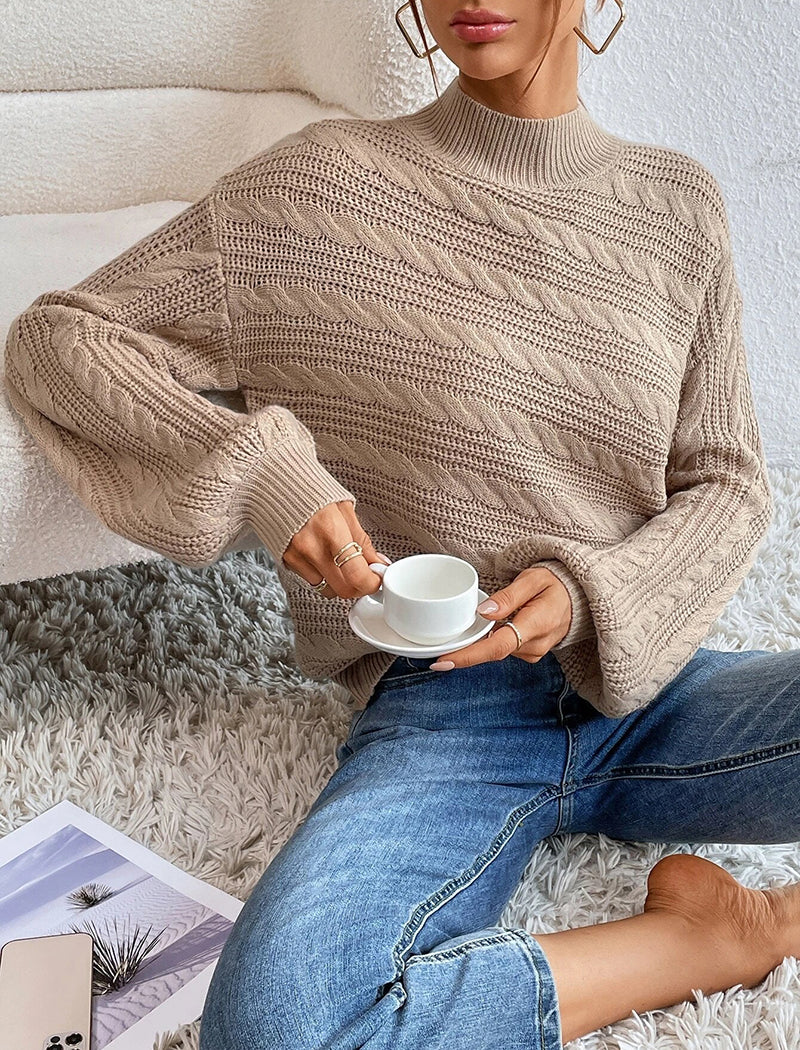 Cable Knit Mock Neck Sweater