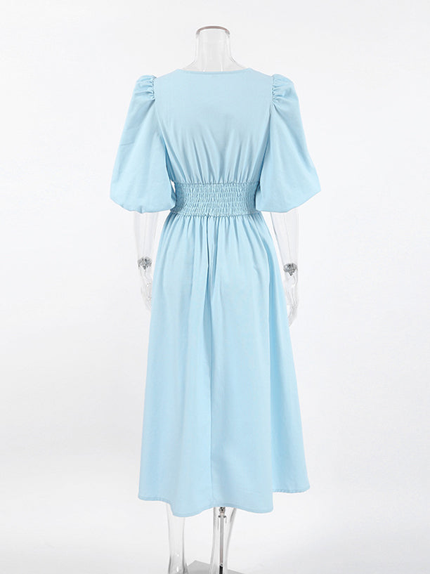 Puff Sleeve Tie-Front Dress