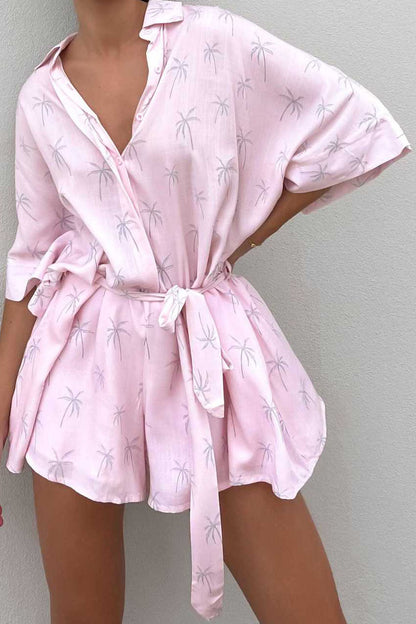 Graphic Print Belted Romper