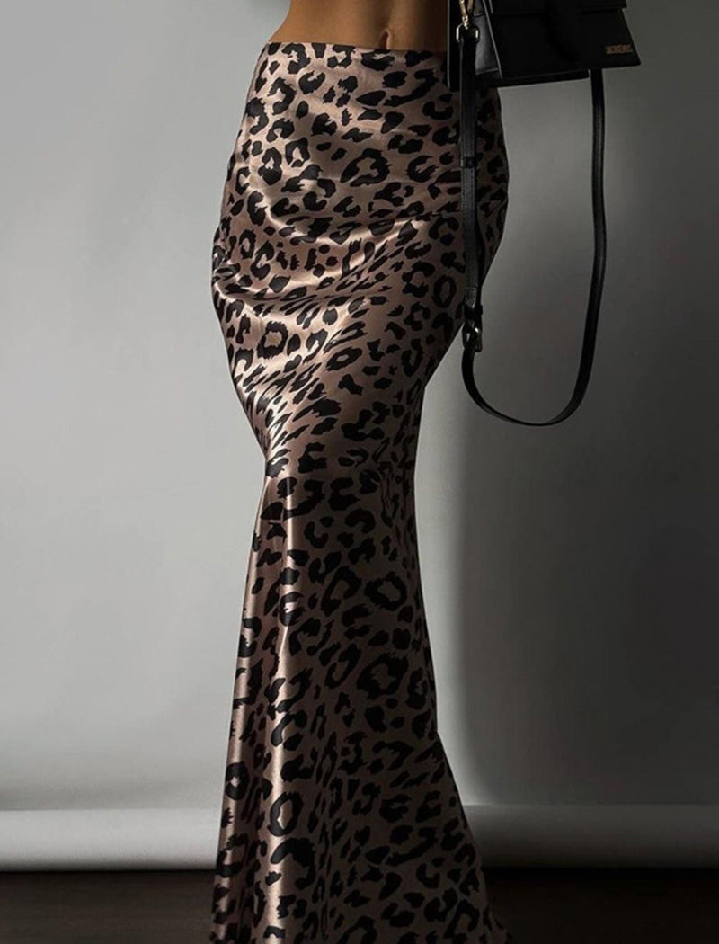 Leopard Print Satin Maxi Skirt