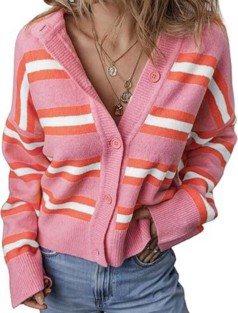 Striped Button-Up Cardigan