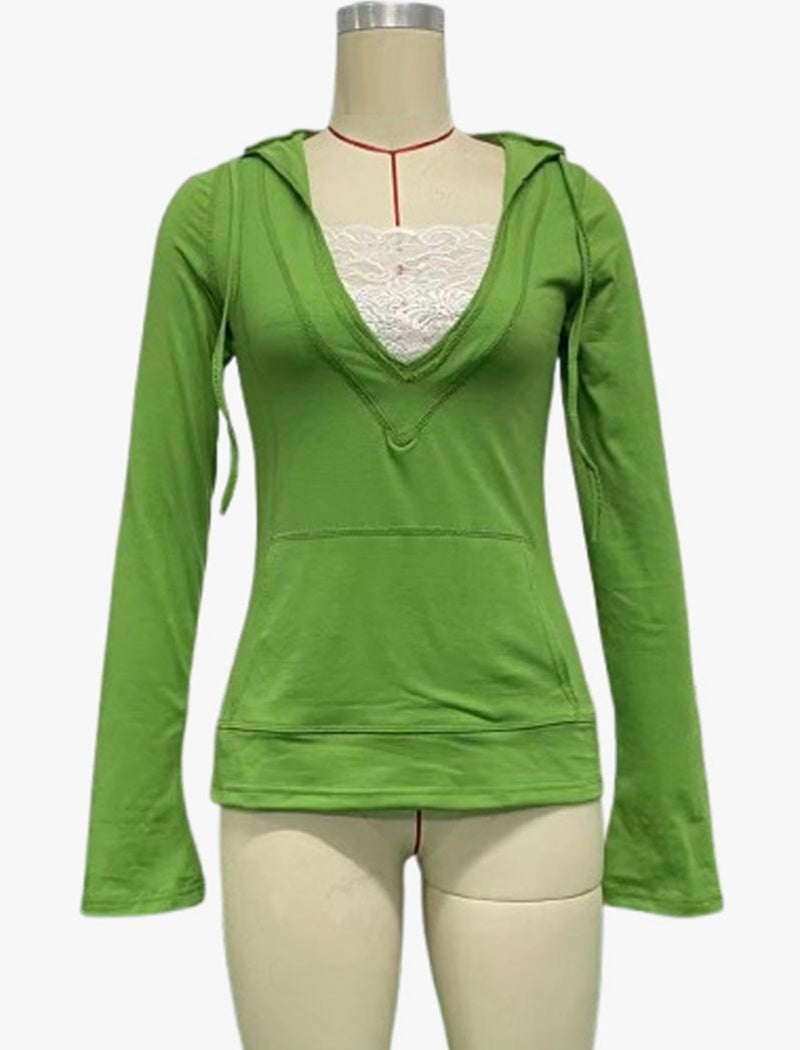 V-Neck Hoodie with Kangaroo Pocket