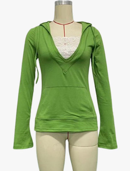 V-Neck Hoodie with Kangaroo Pocket