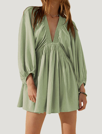 Puff Sleeve V-Neck Mini Dress