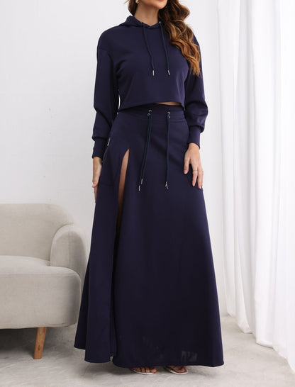 High-Waist Maxi Skirt with Hoodie Set