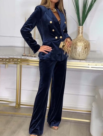 Double-Breasted Velvet Two-Piece Set