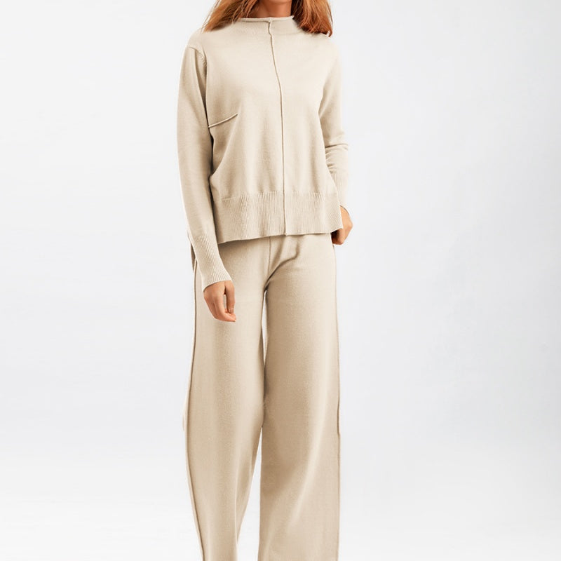 Simple Knit Wide-Leg Set