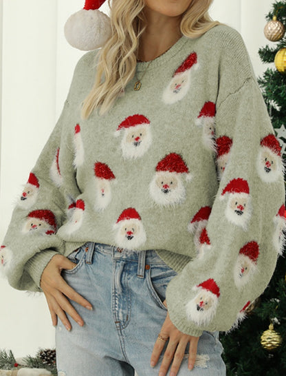 Santa Face Patterned Holiday Top