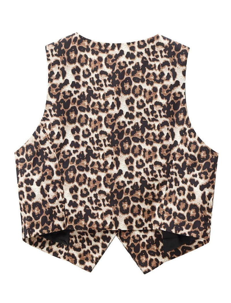 Leopard Print Button-Up Down Vest