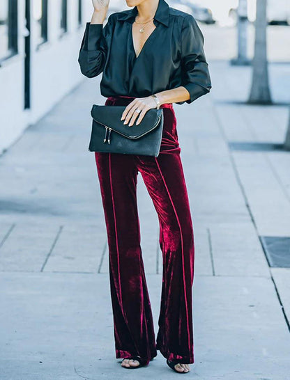 Velvet High Waist Flare Pants