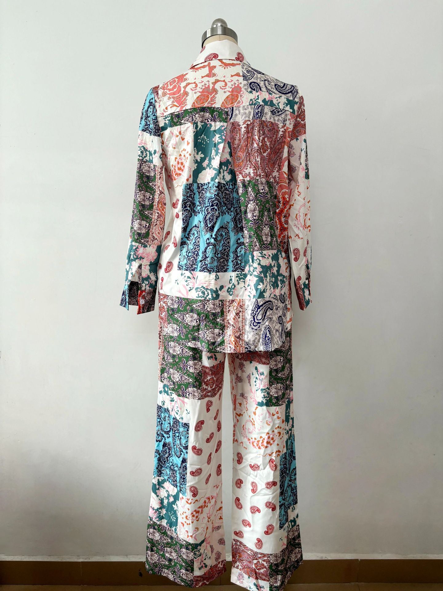 Paisley Button-Up Shirt and Wide-Leg Pants Set