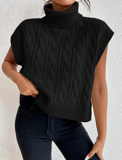 Solid Color High Neck Loose Knit Vest