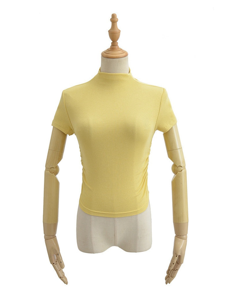 Mock Neck Ruched Short Sleeve Tee