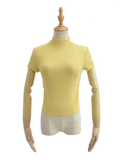 Mock Neck Ruched Short Sleeve Tee