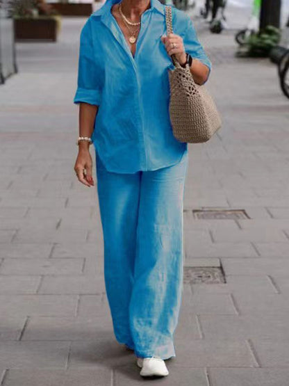 Long-Sleeve Shirt and Wide-Leg Pants Set